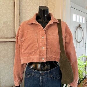Forever 21 Cropped Peach Coral Corduroy Jacket w Silver Buttons Medium